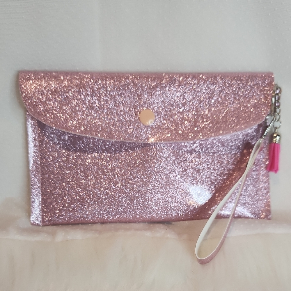 Handmade Glittery Pink Leather Clutch Purse